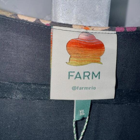 NWT FARM RIO  XL Spring Banana Floral Mini Dress Pleated V-Neck Black Boho - Picture 2 of 16